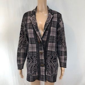 Status Women’s Long Cardigan Sz M/L Plaid Paisley